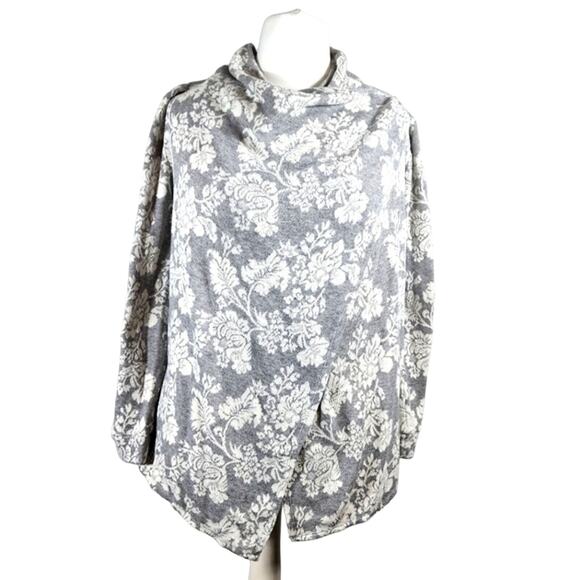 Knox Rose Sweaters - Knox Rose Grey White Floral Wrap Style Cardigan Size Medium